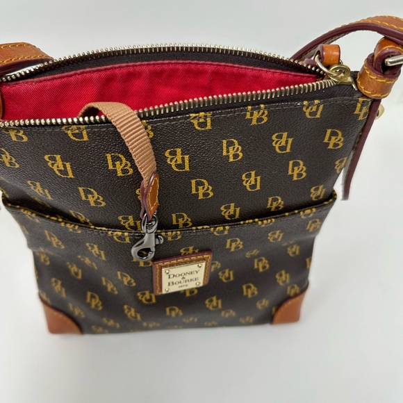 Dooney & Bourke brown Letter Carrier Logo Print Cross Body Bag Purse - Picture 11 of 13